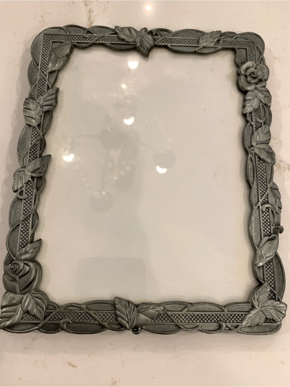 Vintage Pewter Picture Frame Floral Rose Vines  5'' x 7'' Modern Mid Century
